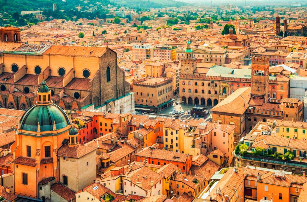 Historic arcades of Bologna, Italy captured on a luxury trip planned by the #1 travel advisor in Fort Collins, Amore Travel Designs