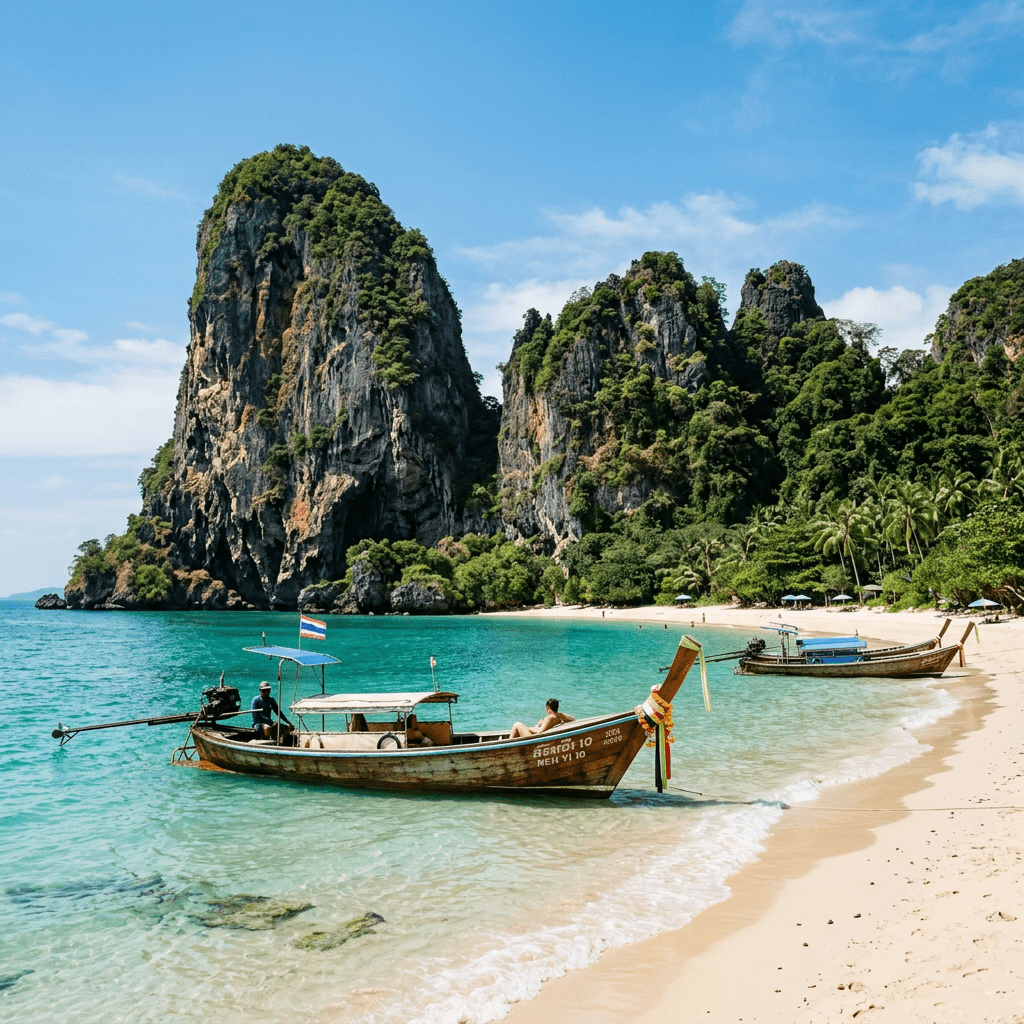 "A longtail boat on the shores of Thailand — the water really is that color, and yes, it looks exactly like it did on White Lotus"